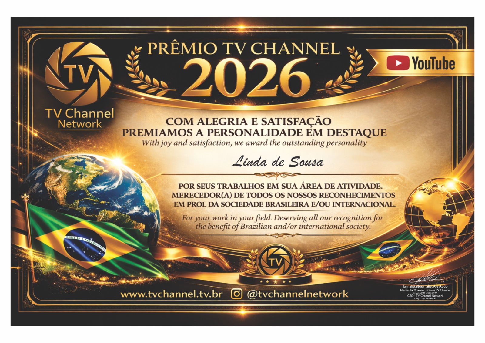 Diploma premio TV channel